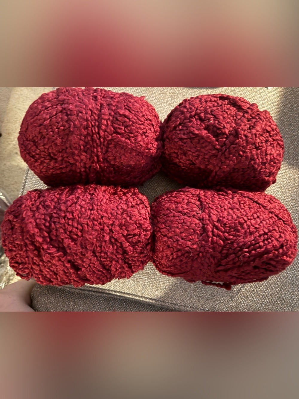 Deep Red Chunky Bouclé Yarn - 4 Skeins
NWOT. 0.9 lb total